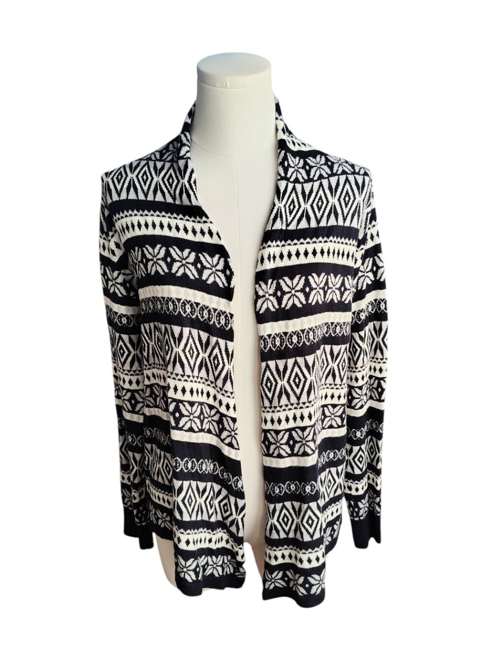 CATO Black and White Contemporary Two Toned Long Sleeve Wrap Sweater Size Large